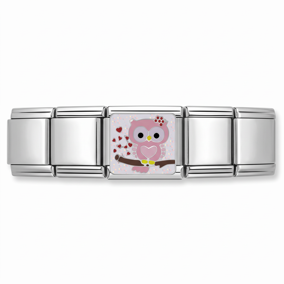 Charm Búho Enamorado en pulsera italiana de eslabones