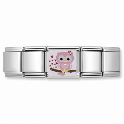 Charm Búho Enamorado en pulsera italiana de eslabones