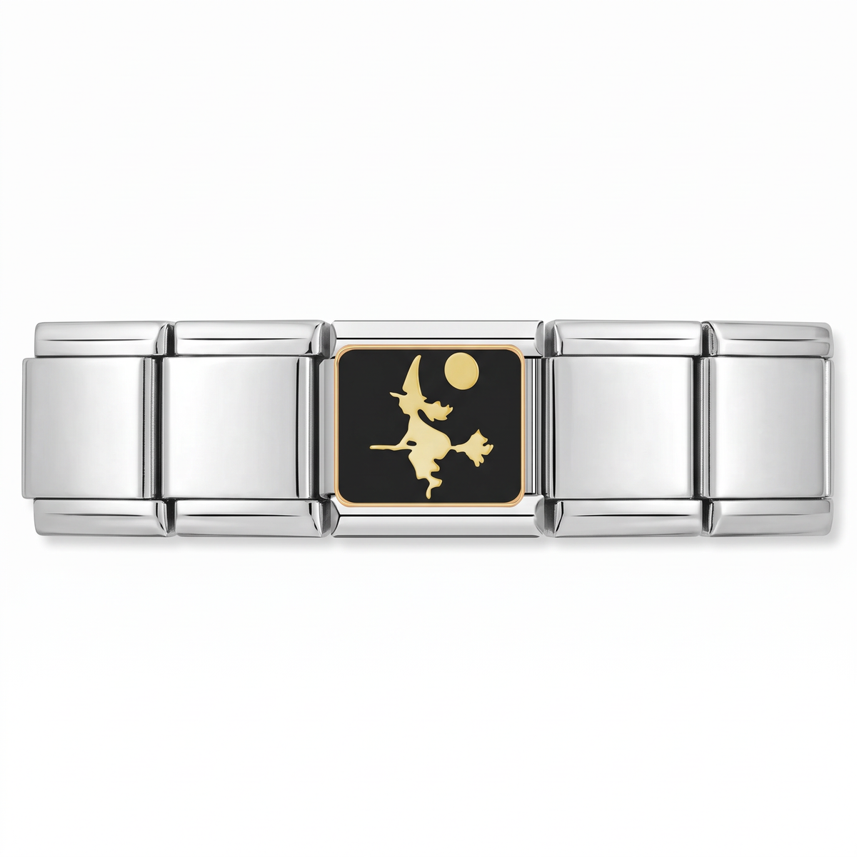 Charm Bruja (Volando) en pulsera italiana de eslabones