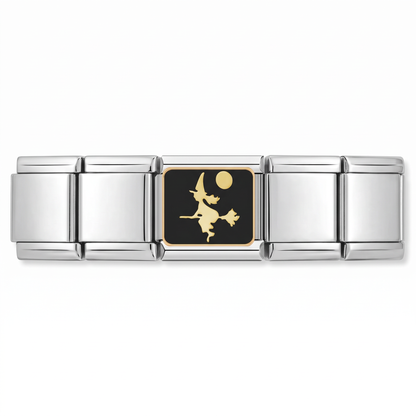 Charm Bruja (Volando) en pulsera italiana de eslabones