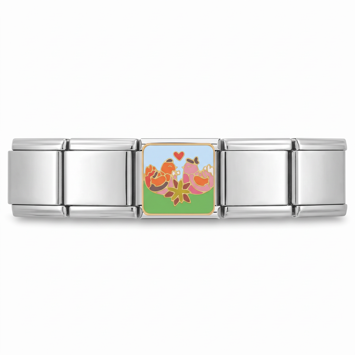 Charm Gallitos Enamorad en pulsera italiana de eslabones