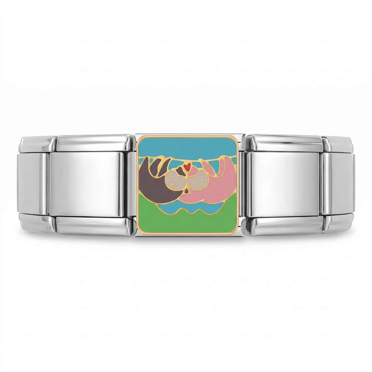 Charm Perezosos Enamorados en pulsera italiana de eslabones