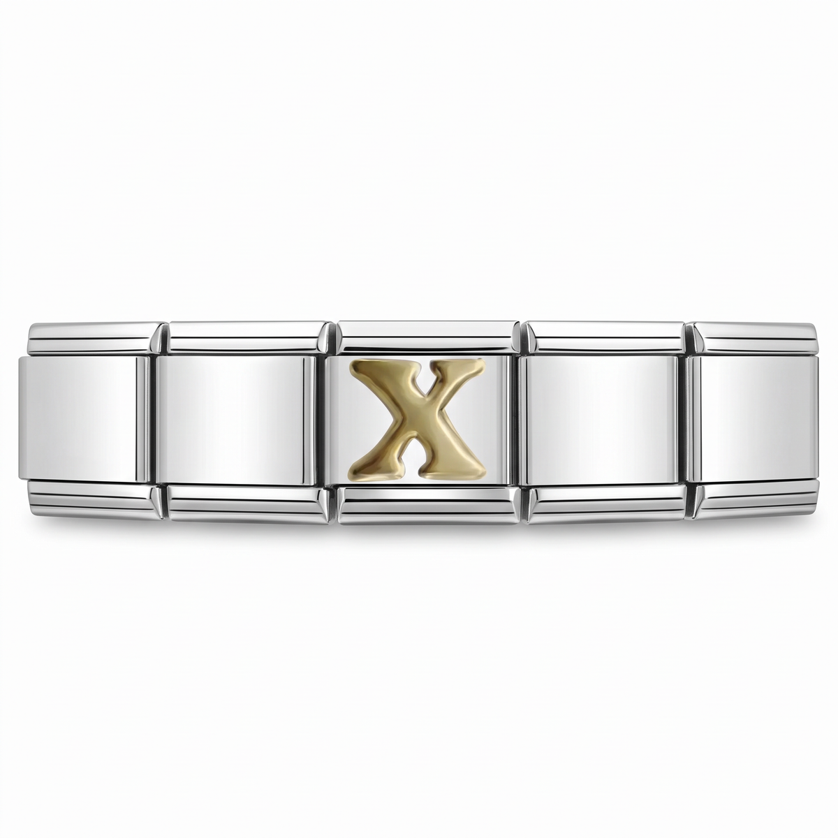 Charm Letra X (Plateado) en pulsera italiana de eslabones