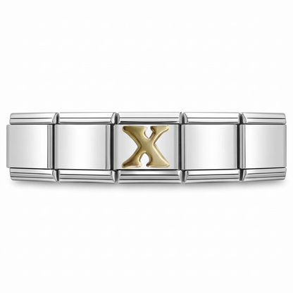 Charm Letra X (Plateado) en pulsera italiana de eslabones
