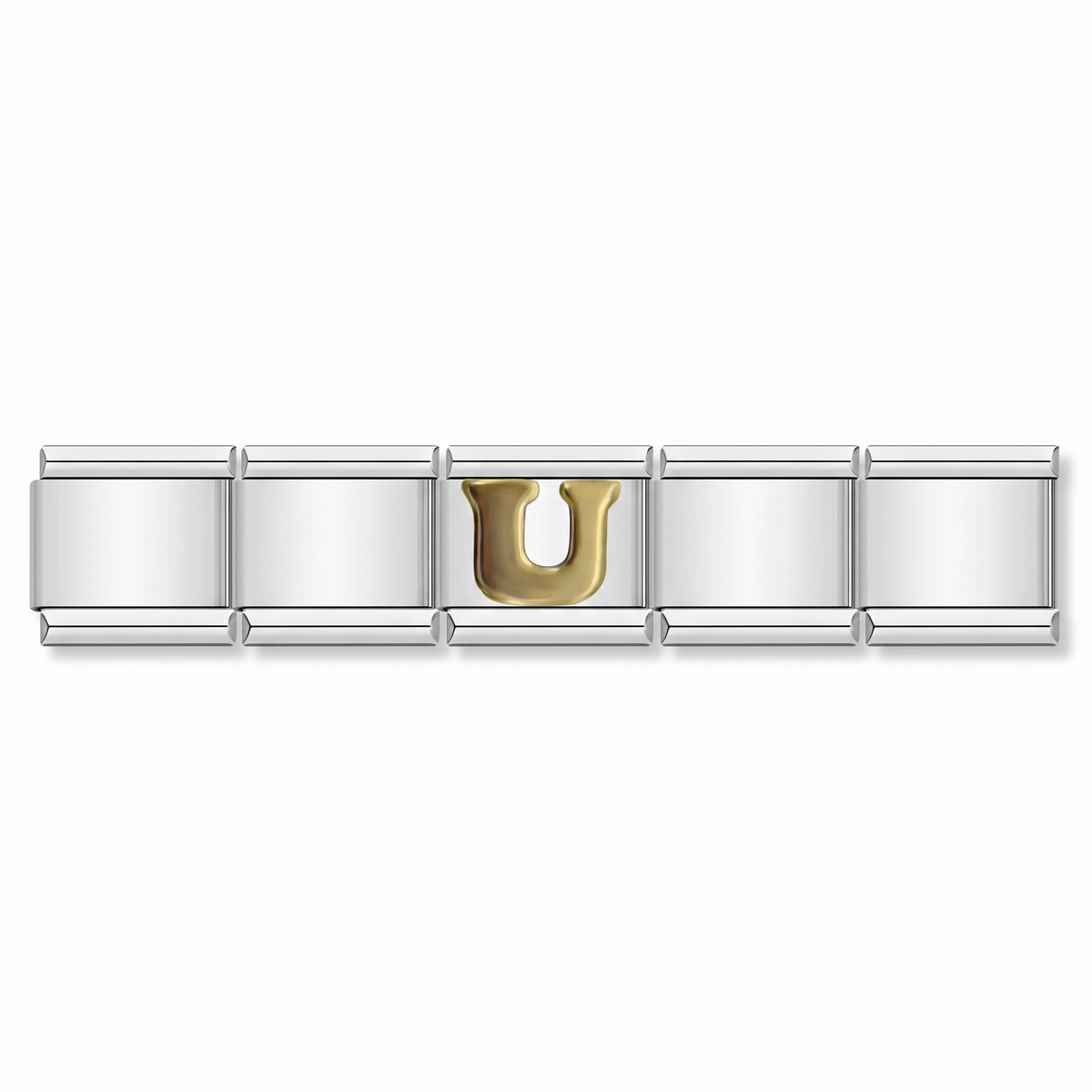 Charm Letra U (Plateado) en pulsera italiana de eslabones