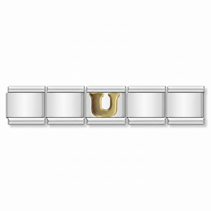 Charm Letra U (Plateado) en pulsera italiana de eslabones