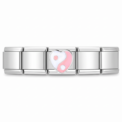 Charm Corazón Ying Yang en pulsera italiana de eslabones