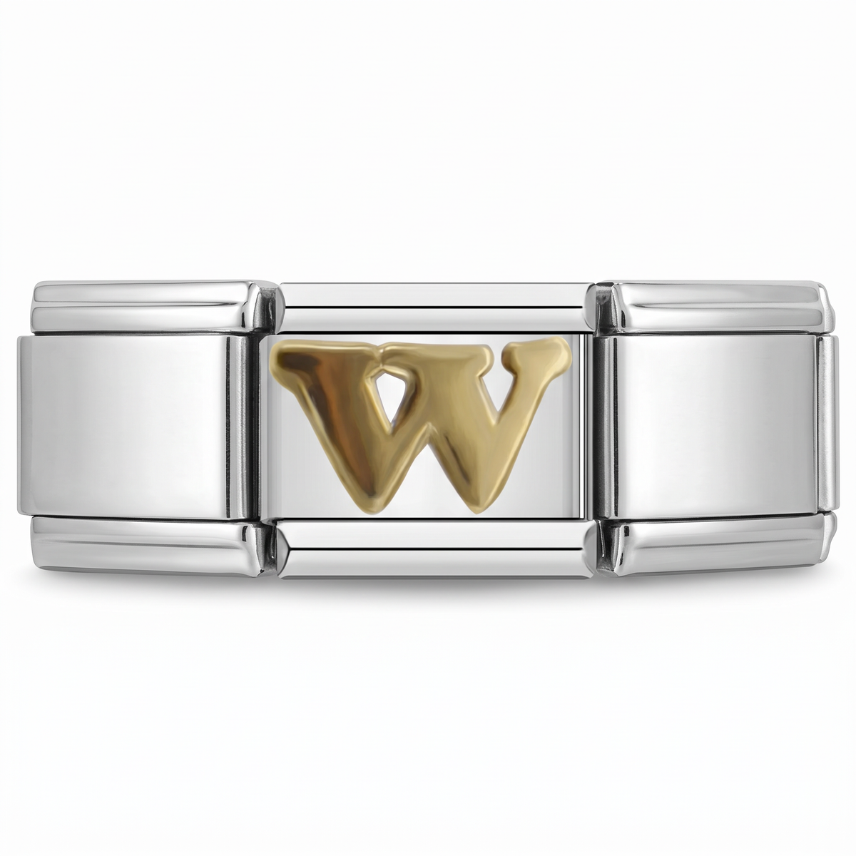 Charm Letra W (Plateado) en pulsera italiana de eslabones