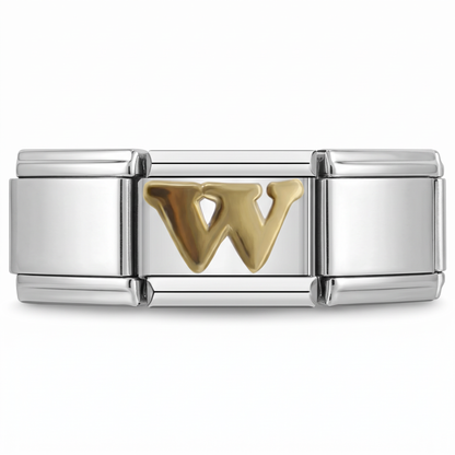 Charm Letra W (Plateado) en pulsera italiana de eslabones