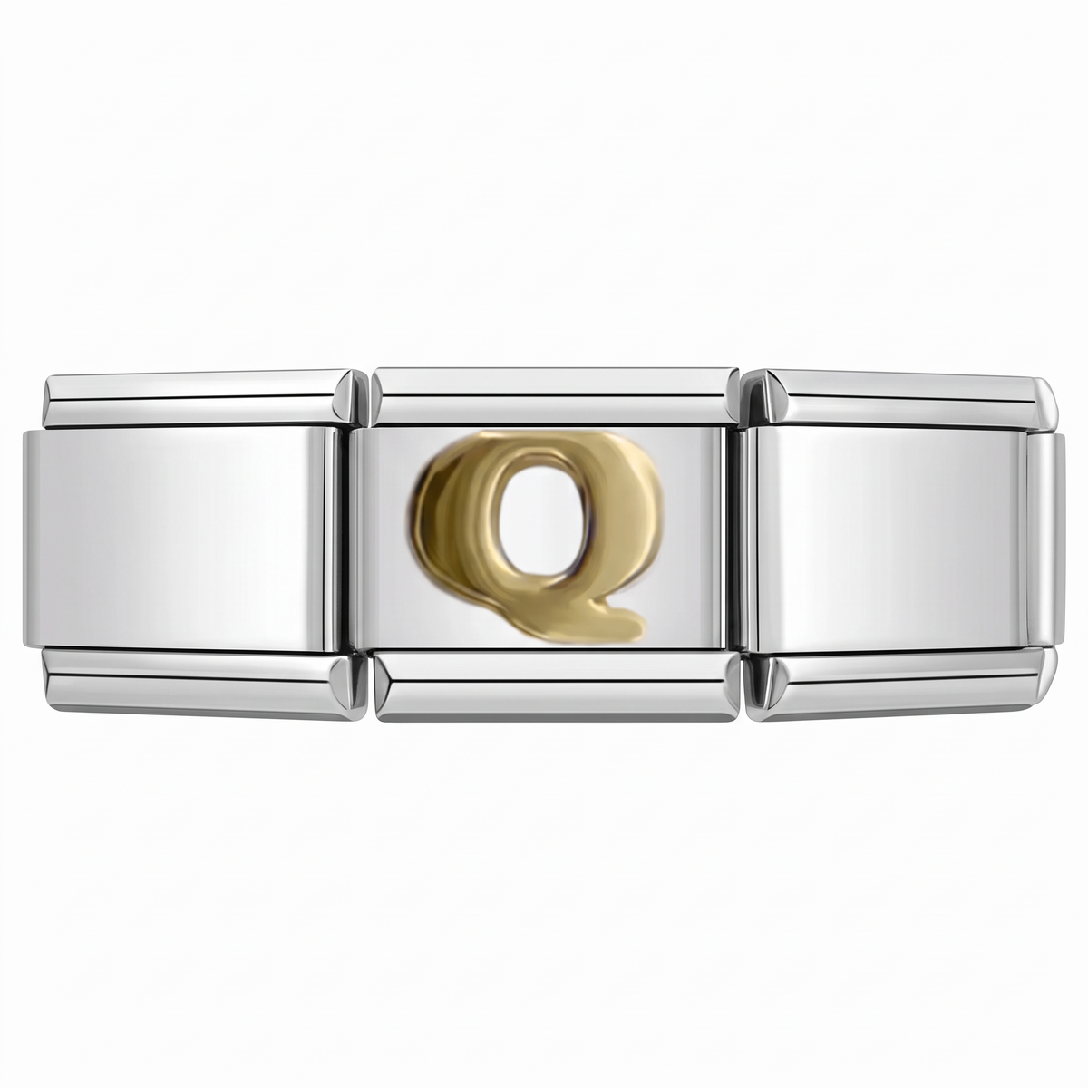 Charm Letra Q (Plateado) en pulsera italiana de eslabones