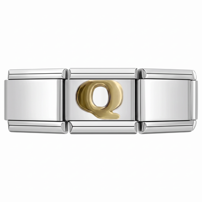 Charm Letra Q (Plateado) en pulsera italiana de eslabones