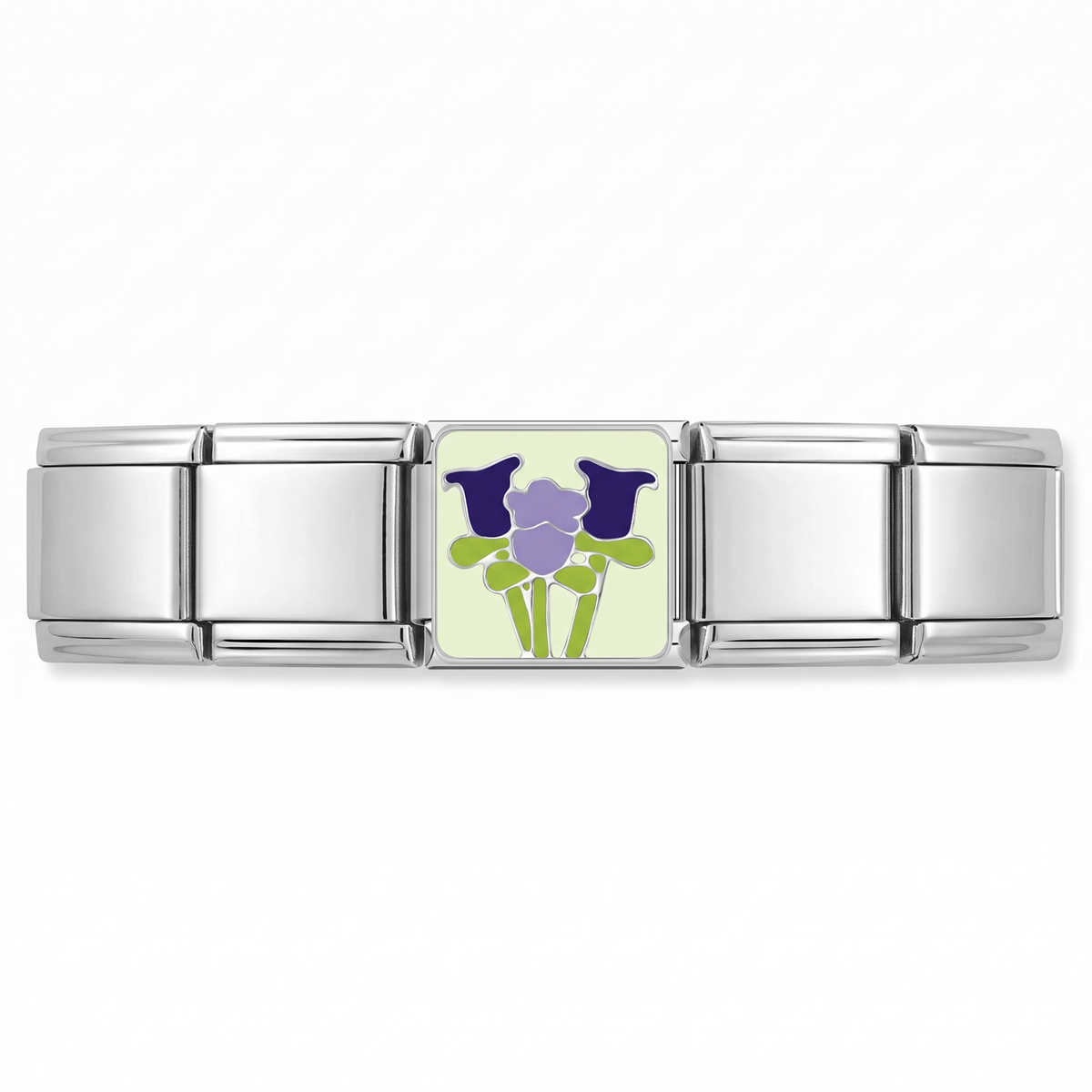 Charm Flor morada en pulsera italiana de eslabones