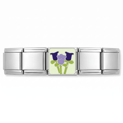 Charm Flor morada en pulsera italiana de eslabones