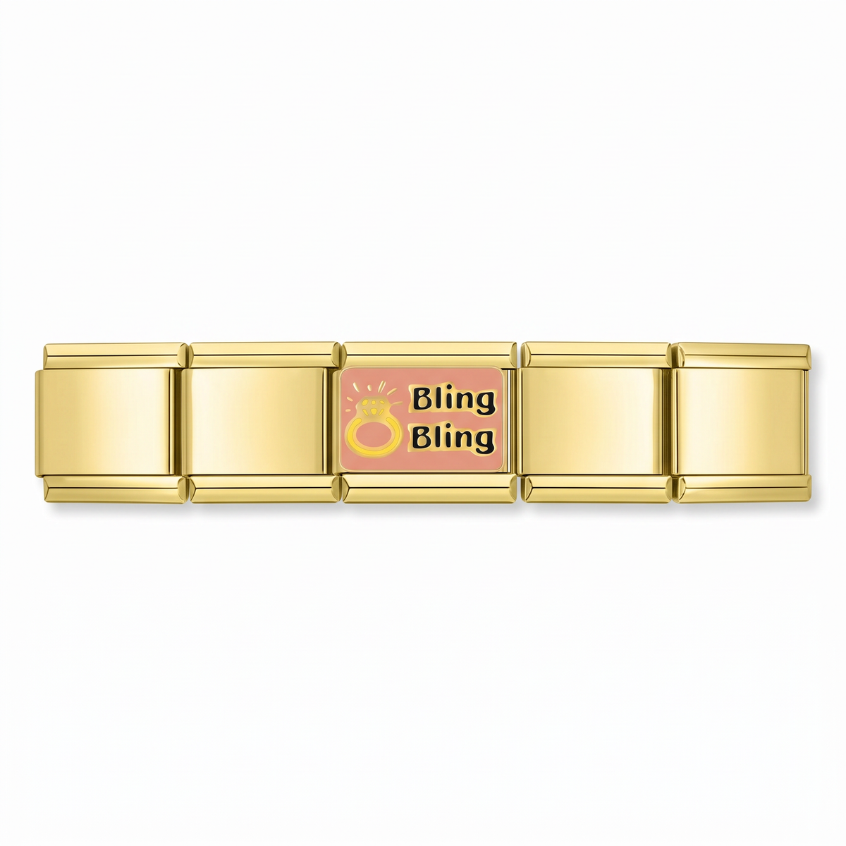 Charm Anillo (Bling Bling, Dorado) en pulsera italiana de eslabones