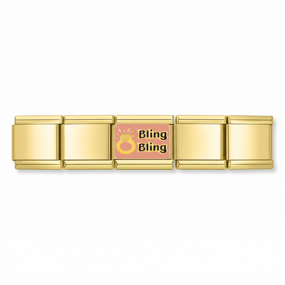 Charm Anillo (Bling Bling, Dorado) en pulsera italiana de eslabones