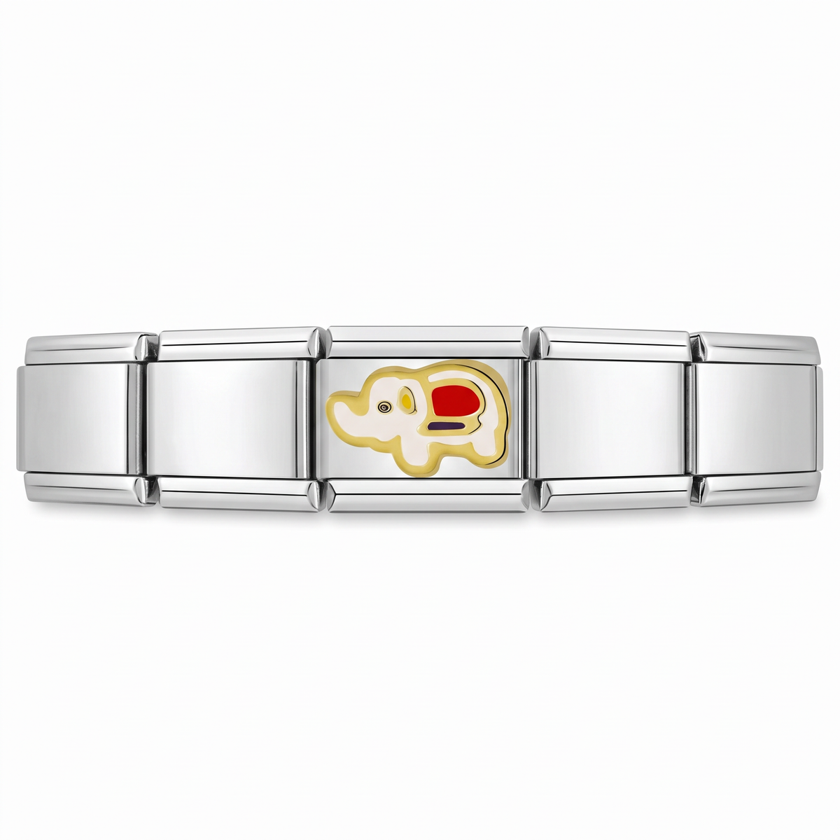 Charm Elefante (Blanco, Plateado) en pulsera italiana de eslabones