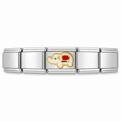 Charm Elefante (Blanco, Plateado) en pulsera italiana de eslabones