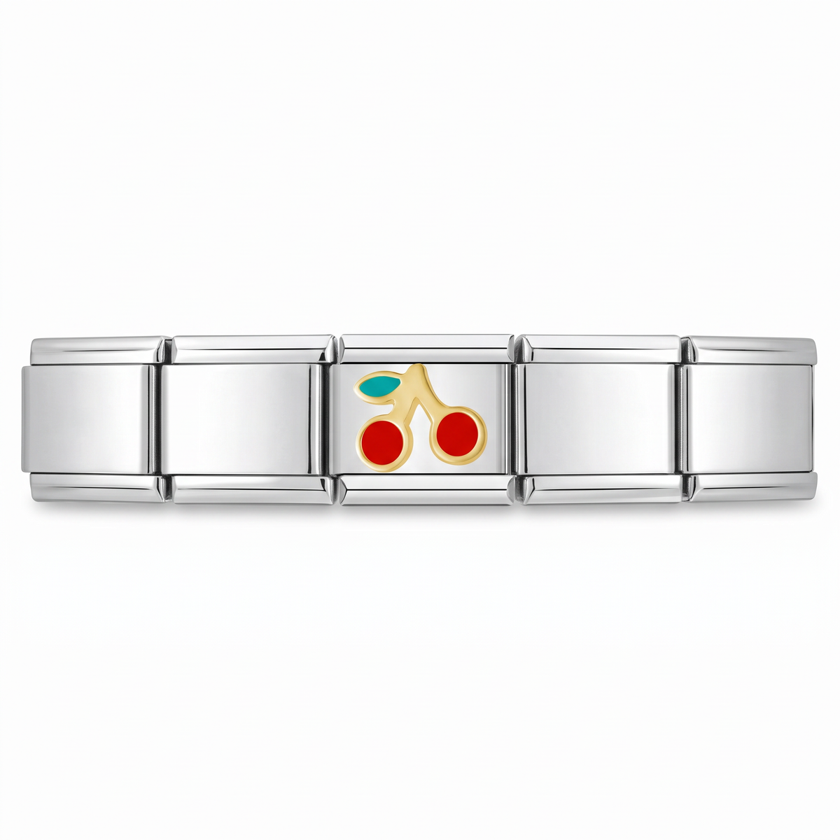 Charm Cereza (Plateado) en pulsera italiana de eslabones