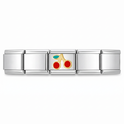 Charm Cereza (Plateado) en pulsera italiana de eslabones