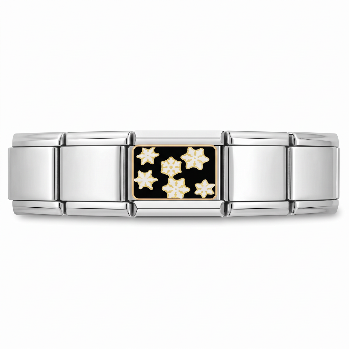Charm Nieve (Fondo Negro) en pulsera italiana de eslabones