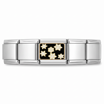 Charm Nieve (Fondo Negro) en pulsera italiana de eslabones
