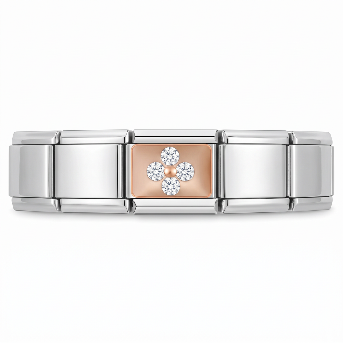 Charm Flor (Blanca) en pulsera italiana de eslabones