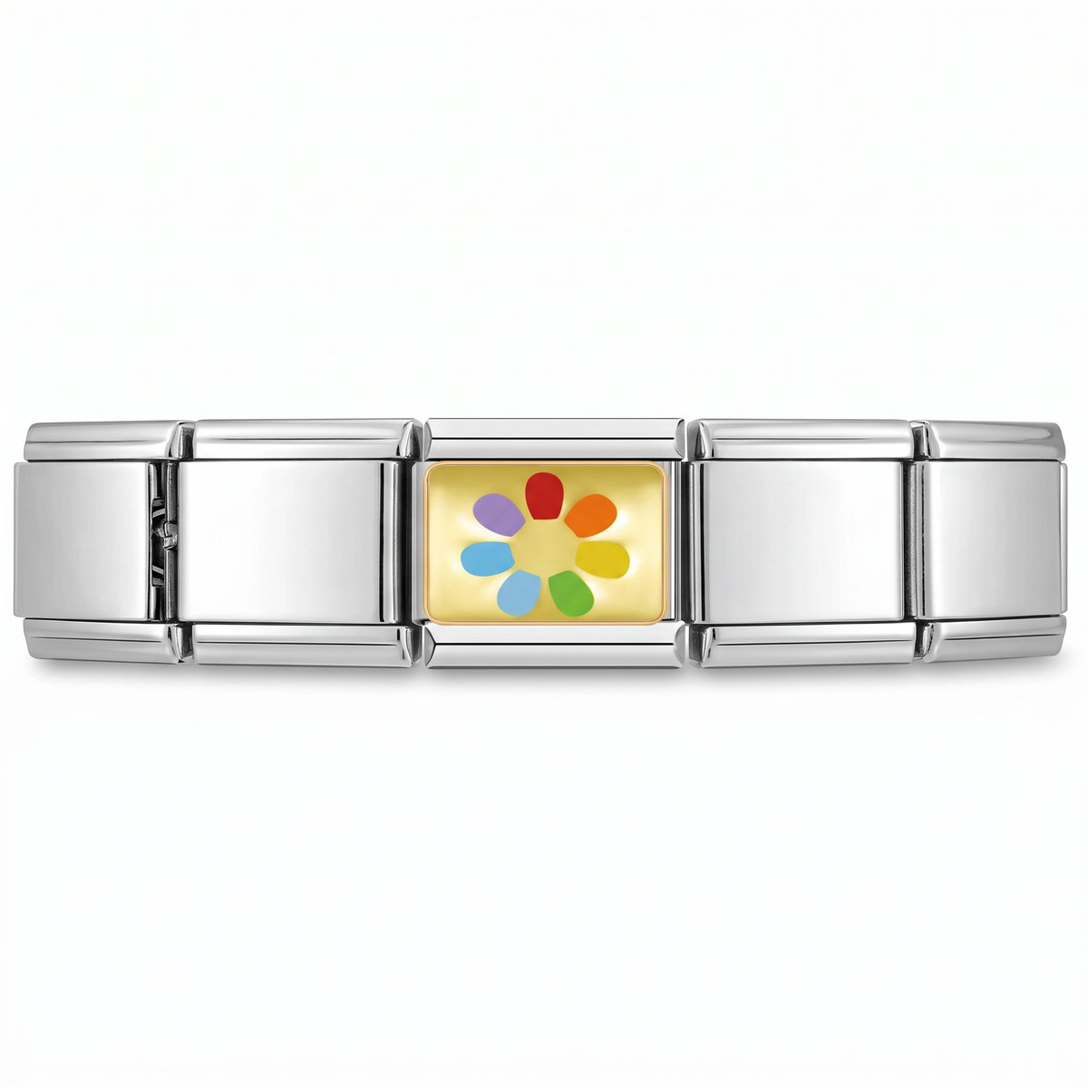 Charm Flor colorida en pulsera italiana de eslabones
