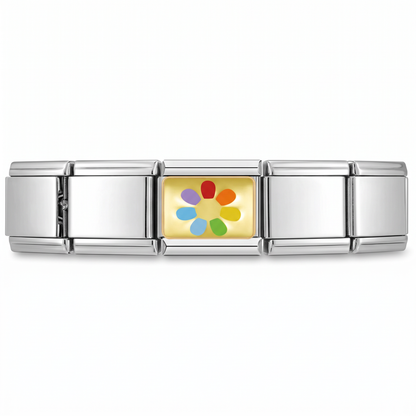 Charm Flor colorida en pulsera italiana de eslabones