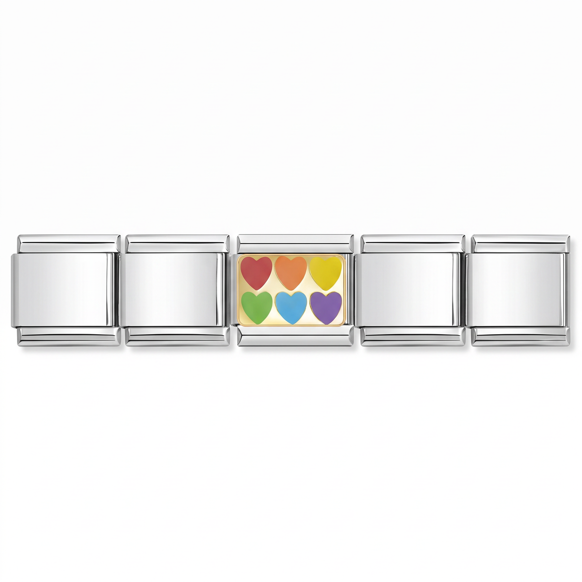 Charm Corazones de colores (Plateado) en pulsera italiana de eslabones
