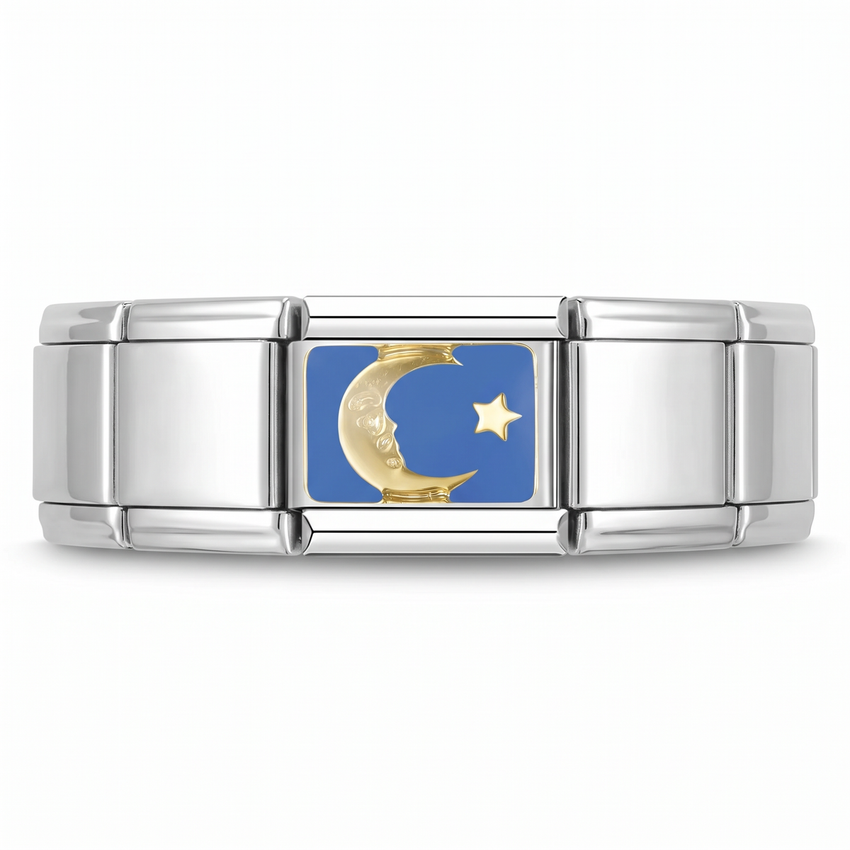 Charm Luna (Fondo Azul) en pulsera italiana de eslabones