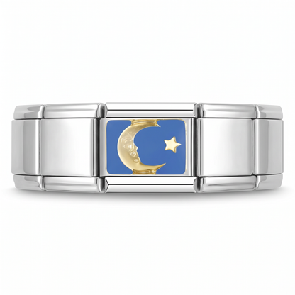 Charm Luna (Fondo Azul) en pulsera italiana de eslabones