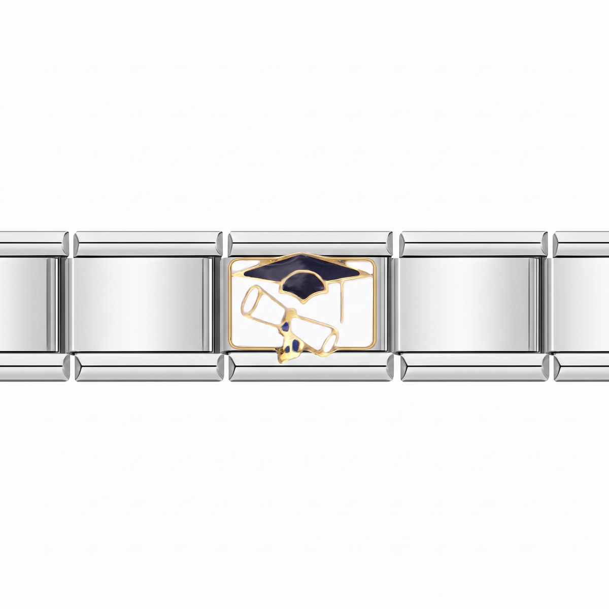 Charm Graduación (Plateado) en pulsera italiana de eslabones