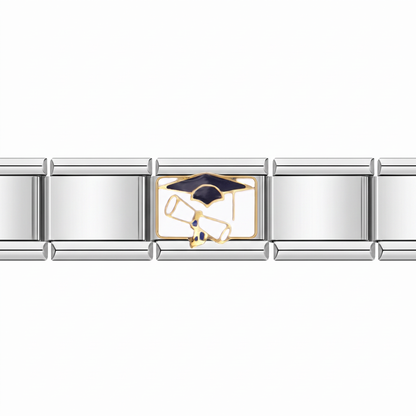 Charm Graduación (Plateado) en pulsera italiana de eslabones