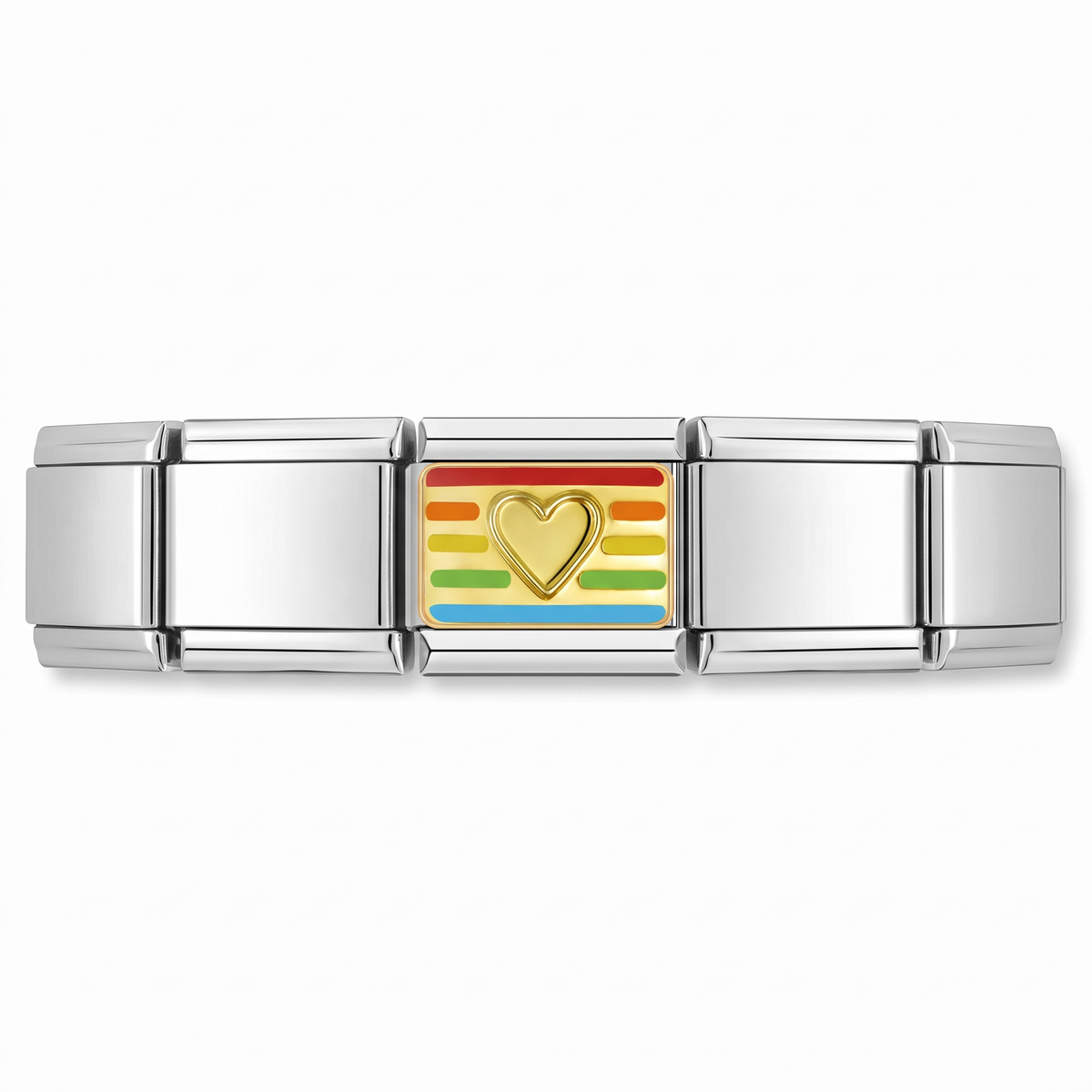 Charm Corazón colorido en pulsera italiana de eslabones