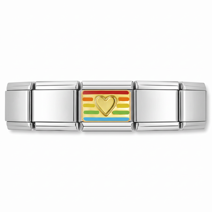 Charm Corazón colorido en pulsera italiana de eslabones