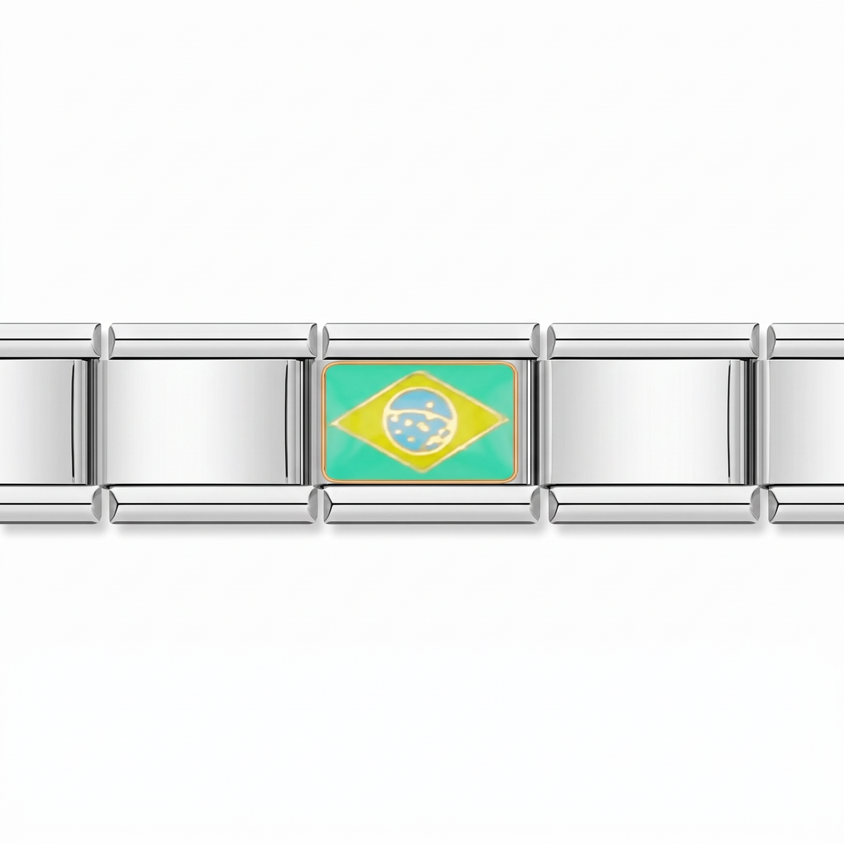 Charm Bandera de Brasil en pulsera italiana de eslabones