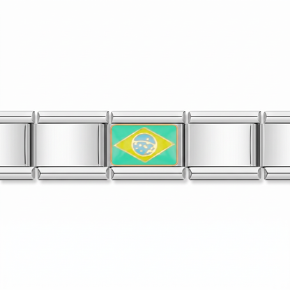 Charm Bandera de Brasil en pulsera italiana de eslabones