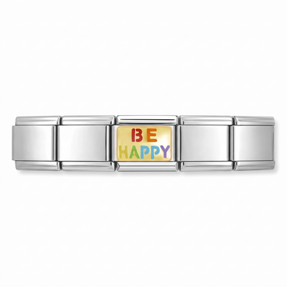 Charm Be Happy / Sé feliz en pulsera italiana de eslabones
