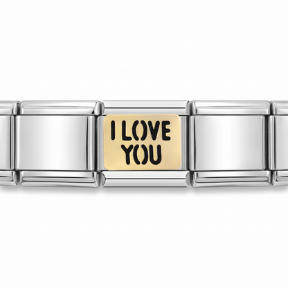 Charm I love you (Plateado) en pulsera italiana de eslabones