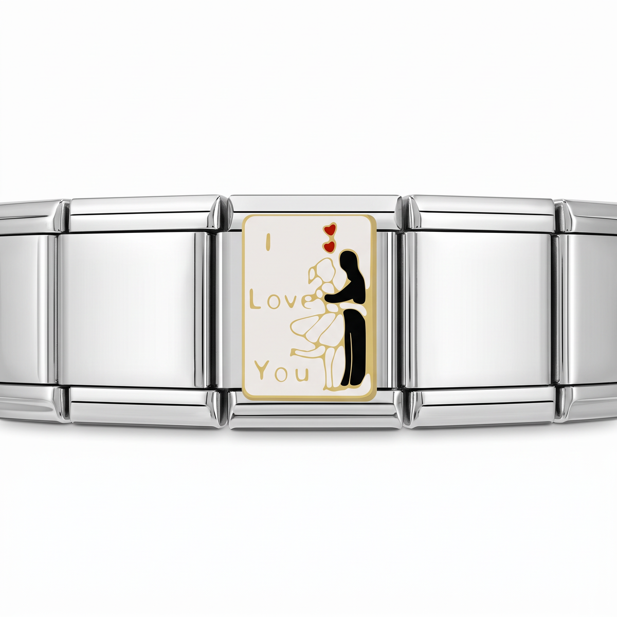 Charm Amor (I Love You) en pulsera italiana de eslabones