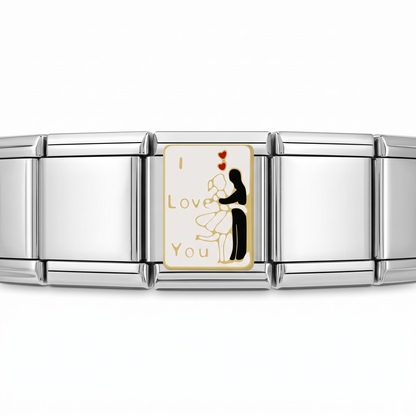 Charm Amor (I Love You) en pulsera italiana de eslabones