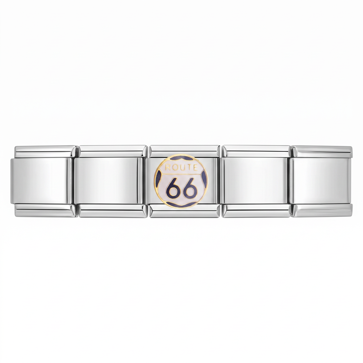 Charm Ruta 66 (Plateado) en pulsera italiana de eslabones