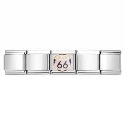 Charm Ruta 66 (Plateado) en pulsera italiana de eslabones