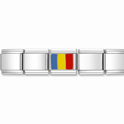 Charm Bandera de Rumania en pulsera italiana de eslabones