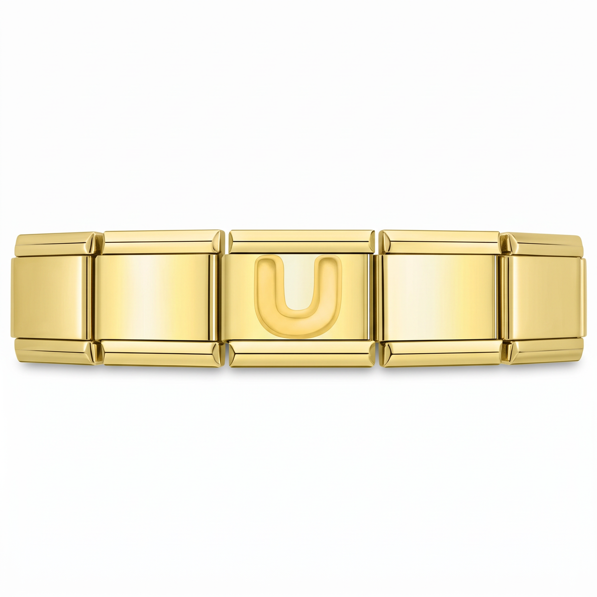 Charm Letra U (Dorado) en pulsera italiana de eslabones