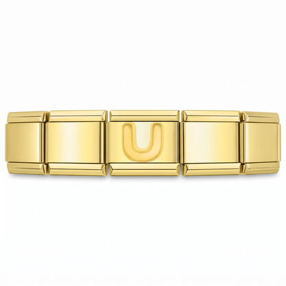 Charm Letra U (Dorado) en pulsera italiana de eslabones