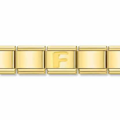 Charm Letra F (Dorado) en pulsera italiana de eslabones