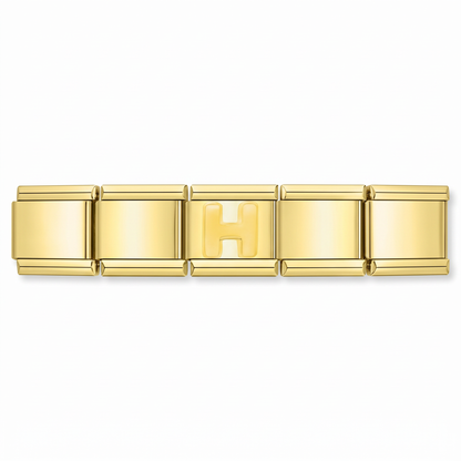 Charm Letra H (Dorado) en pulsera italiana de eslabones