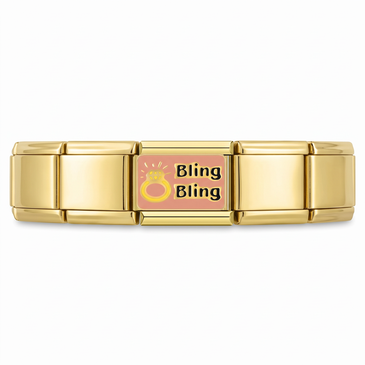 Charm Anillo (Bling Bling, Plateado) en pulsera italiana de eslabones
