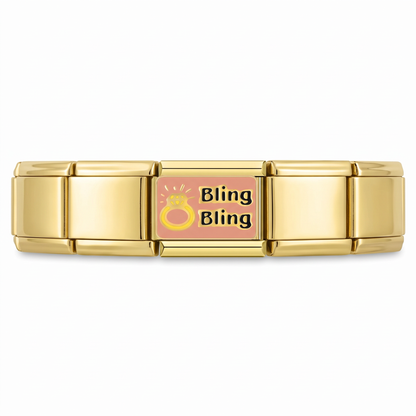 Charm Anillo (Bling Bling, Plateado) en pulsera italiana de eslabones